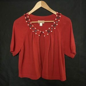 Watermelon cardigan with bead neckline detail LOFT